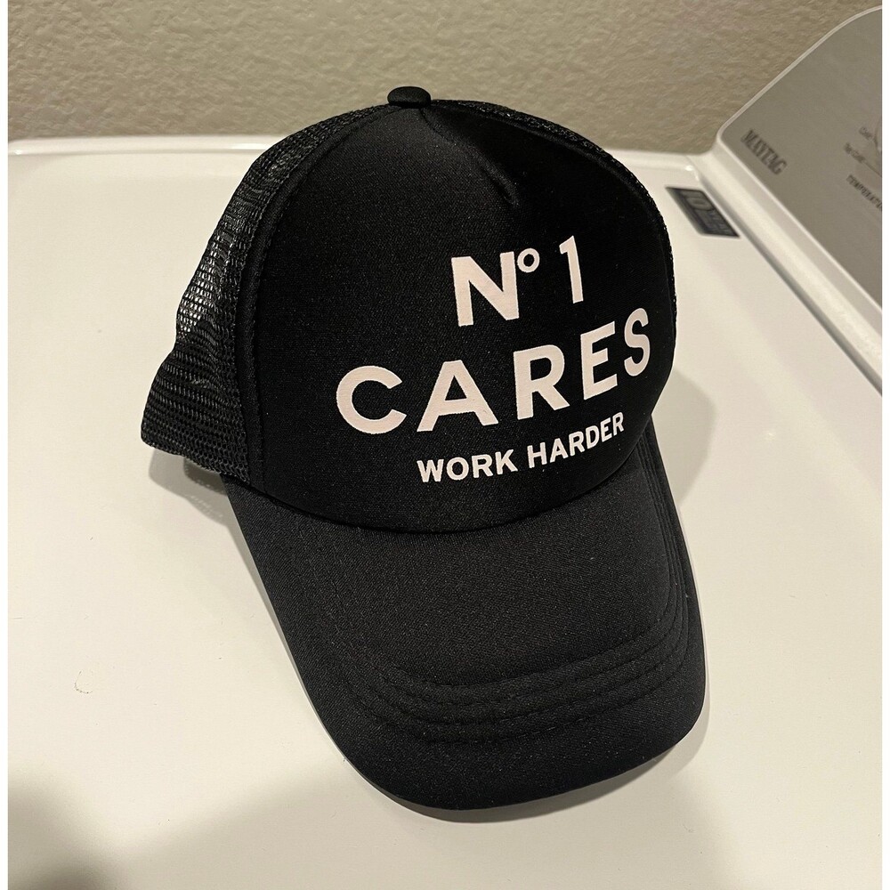 No. 1 Cares Work Harder Black Mesh Trucker Snapback Hat NWOT
